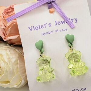 2/$20 Brand New Green Teddy Bear Earrings